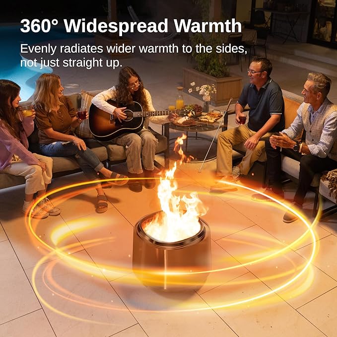 EAST OAK Camber Fire Pit Smokeless 21'' for Outside Patio, 304 Stainless Steel Wood Burning Fireplace, Portable Outdoor Bonfire Pit with Poker, Stand & Removable Ash Pan for Camping, Chisel Steel