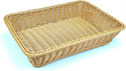 ANRUIDE 16" Poly Wicker Bread Basket, Long Woven Tabletop Food Fruit Vegetables Serving Basket, Restaurant Serving, Honey Brown
