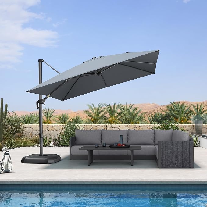 PURPLE LEAF Patio Umbrella Outdoor 10' x 10' Square Easy Setup Light Grey | - Image 2