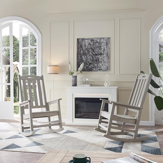 Outdoor Rocking Chairs Set of 2, Oversized Porch Rocker | Weather Resistant - Image 7