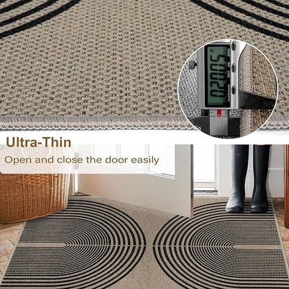 Easy Jute Rainbow Entryway Rug, 2x3 Washable Non-Slip Indoor Outdoor Doormat, Black Nature Boho Farmhouse Small Kitchen Rug Modern Abstract Throw Rugs for Entrance Bedroom Bathroom
