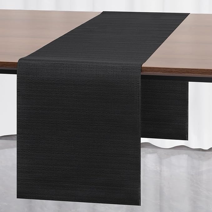 Myir JUN Table Runner, Vinyl Table Runner Indoor 55 Inch Long Arbitrarily Cropped Runner for Table Heatproof for Home Party (Black, 15 x 55 inch)