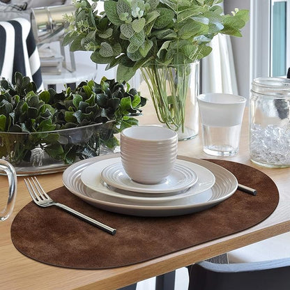 ADRIMER Placemats, Heat Resistant Oval Placemats Set of 8 Washable 12 x 17 Inch, Waterproof Table Mats, Wipeable Pu Place Mats for Kitchen, Dining Room, Brown