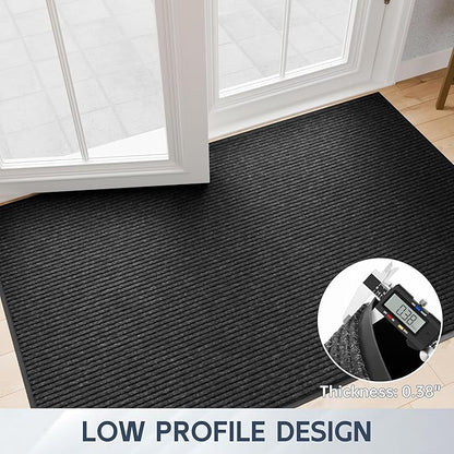 Front Door Mat, 60" x 48" Heavy Duty Indoor Outdoor Doormat, Non-Slip Welcome Mats for Entryway, Rubber Backing Low Profile Commercial Door Mats, Black Stripe