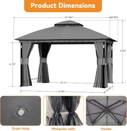 Patio Gazebo 11'x13' with LED Lights & Bluetooth Speaker, Heavy Duty Outdoor - Image 3