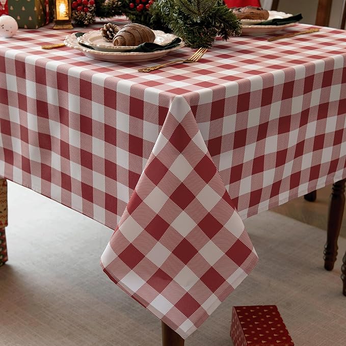Waterproof Plaid Tablecloth Fabric - Oblong 52x70 Inch Classic Buffalo Tartan Table Cloth for Indoor/Outdoor Use - Washable Tabletop Cover for Dinner, BBQs, and Parties