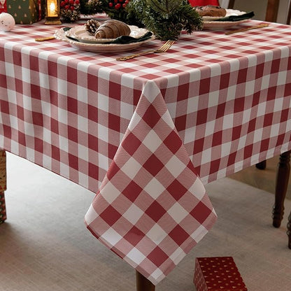 Waterproof Plaid Tablecloth Fabric - Oblong 52x70 Inch Classic Buffalo Tartan Table Cloth for Indoor/Outdoor Use - Washable Tabletop Cover for Dinner, BBQs, and Parties
