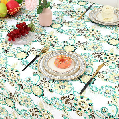misaya Rectangle Waterproof Vinyl Table Cloth, Wipeable Tablecloth with Flannel Backing, Plastic Table Cover for Dinner, Picnic, Indoor and Outdoor (Paisley Flower, 60" x 84")