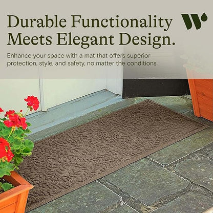 WaterHog Indoor/Outdoor Door Mat, 2' x 5', Made in USA, Durable & Skid-Resistant Front Door Rug, Decorative, Water-Trapping & Heavy-Duty Entryway Mat for Your Home, Boxwood Collection, Khaki/Camel