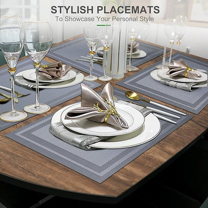 BETEAM Placemats Set of 12, Woven Vinyl Placemat for Dining Table Washable Wipeable Kitchen Place Mats Durable Indoor Outdoor Table Mats