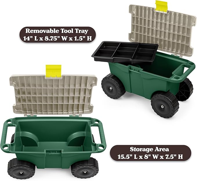 Rolling Garden Cart with Seat - Image 7