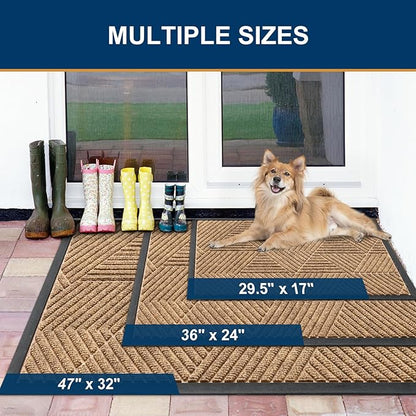 Smiry Front Door Mat Outside Entrance, Heavy Duty Sturdy Natural Rubber Doormat, Trap Dirt and Moisture, Easy Clean Low Profile Mats for Indoor Outdoor Entry, Irregular Triangle (47x32, Light Brown)