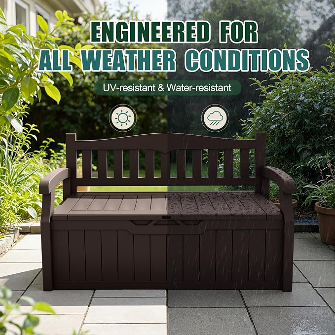 Devoko 80 Gallon Storage Bench Deck Box Waterproof&Lockable | Outdoor Benches - Image 5