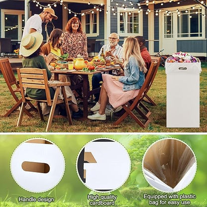 10 Pack 30 Gallon Corrugated Cardboard Trash Cans Bulk for Events Parties Disposable and Reusable Cans Bottle Recycling Bins with 20 Garbage Bags White Garbage Boxes for Outdoor Events