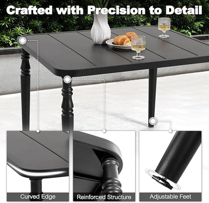 NUU GARDEN Outdoor 37” Dining Table, Square Metal Dining Table with Umbrella Hole, Patio Dining Table with Powder-Coated Frame and Slatted Tabletop, for Garden, Backyard and Balcony, Black