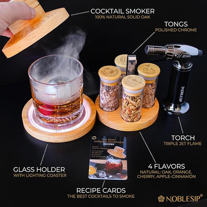 Cocktail Smoker Kit with Bar Stand Smoky Pro with Torch and Selected Wood Chips. All You Need in 1 Set to Smoke Your Whiskey, Bourbon, Scotch, Old Fashioned. A Great Home bar ChristmasGift