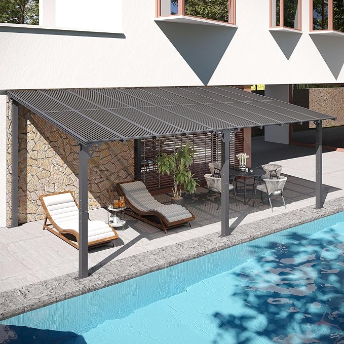 10' x 20' Lean to Gazebo Pergola, Hardtop Gazebo Metal Large Galvanized Steel - Image 6