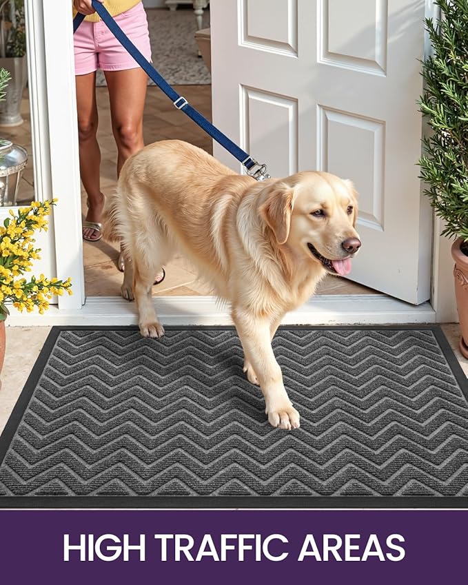 DEXI Front Door Mat Outside Entrance, 2x3 ft Rubber Entry Doormat Heavy Duty, Welcome Mats Non Slip for Inside House Floor Entryway Back Doors Exterior Patio, Chevron Dark Grey