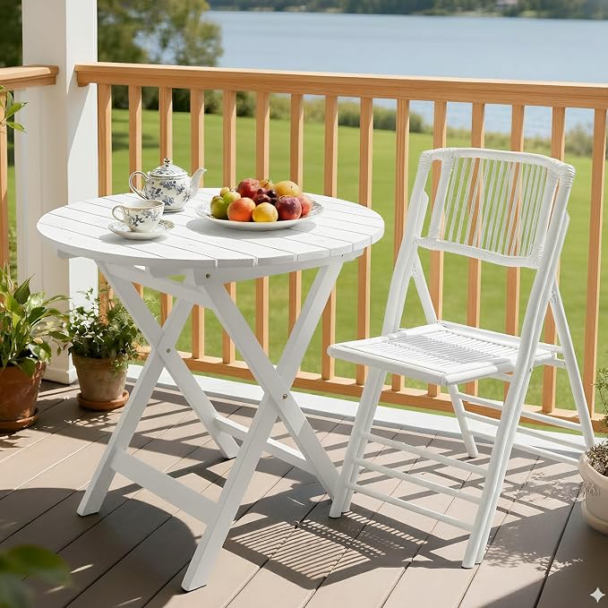 VINGLI Bamboo Folding Chair, Foldable Dining Wood Chairs Comfortable Seat - Image 8