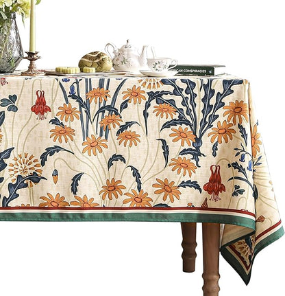 French Vintage Long Rectangular Tablecloth,Linen Tablecloth with Gold and Red Floral Pattern,Decorative Table Cover for Kitchen,Dining,Thanksgiving,Party,Living Room,63" × 102"-Tijuana