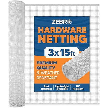 Plastic Hardware Mesh Screen & Fence Roll (3' x 15' - White) - Indoor/Outdoor Balcony, Patio & Porch Netting - Safety Barrier Fence for Pets & Kids