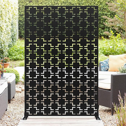 GarveeLife Metal Privacy Screen 72" h x 47" w, Outdoor Privacy Screens and Panels, Freestanding Decorative Fence for Patio Lawn Garden Deck Balcony, 3-Panel with Stand for Outdoor & Indoor Use
