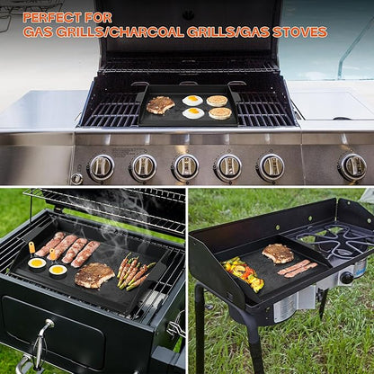 Onlyfire Universal Cast Iron Cooking Griddle, Nonstick Coating Griddle Flat Top Grill Plate with Extra High Sidewalls for Charcoal, Gas Grills and Range Oven, 18.5" × 14"
