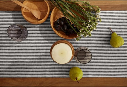 Solino Home Linen Table Runner 90 Inches Long - Narrow Stripe, 100% Pure Linen Black and White Farmhouse Table Runner 14 x 90 Inch for Dining, Winter, Spring, Easter