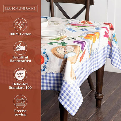 Maison d' Hermine Table Cloth Rectangle Table 100% Cotton 60 x 90 Inches Tablecloth Reusable Decorative Everyday Use for Dining Room, Farmhouse, Home, Party, Festive & Wedding Spring Summer - Gourmand