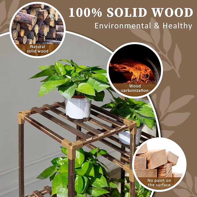 Plant Stand Indoor Outdoor, 10 Tiered Plant Shelf Wood Plant Rack | Tall Plant - Image 2