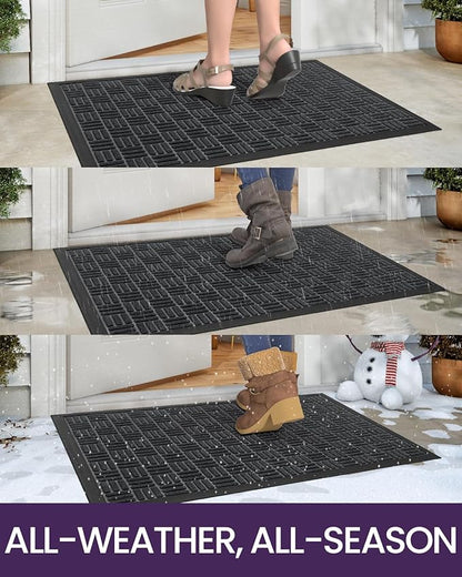DEXI Front Door Mat Outside Entrance, 2x4 ft Rubber Entry Doormat Heavy Duty, Welcome Mats Non Slip for Inside House Floor Entryway Double Doors Exterior Patio, Maze Black