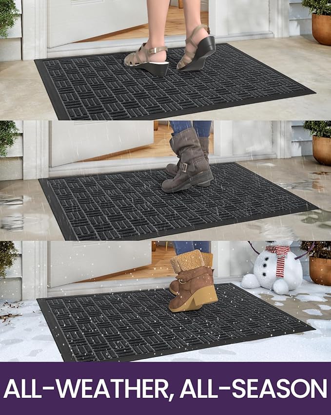 DEXI Front Door Mat Outside Entrance, 2x3 ft Rubber Entry Doormat Heavy Duty, Welcome Mats Non Slip for Inside House Floor Entryway Back Doors Exterior Patio, Maze Black