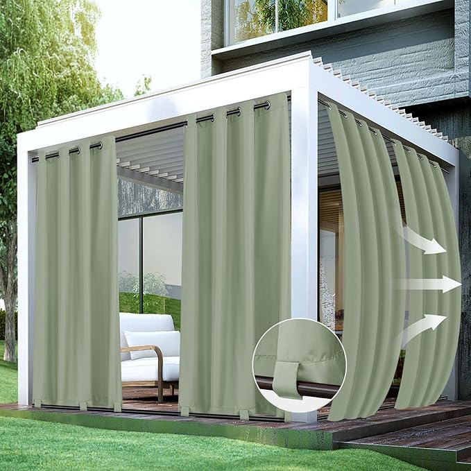 HolidayIdeas Gazebo Curtains Outdoor Waterproof 4 Panels-Windproof Weatherproof Privacy Curtains-Grommet Top and Tab Bottom Drape for Patio, Porch, Pergola, Cabana, Backyard 54x95 Inch Sage Green