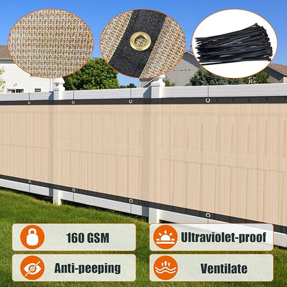 AYOHA 4' x 98' Privacy Fence Screen Fabric Mesh Shade Net Cover, Heavy Duty 160 GSM Privacy Barrier for Chain Link Fence, 90% Privacy Blockage, Excellent Airflow, Cable Zip Ties Included, Beige