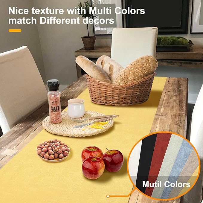 Waterproof Wipeable Table Runner, Thick Farmhouse Runner, Dresser Runner, Rustic Table Runner for Kitchen, Dining Room, Bedroom, Living Room, Indoor and Outdoor (90'', Mustard Yellow)