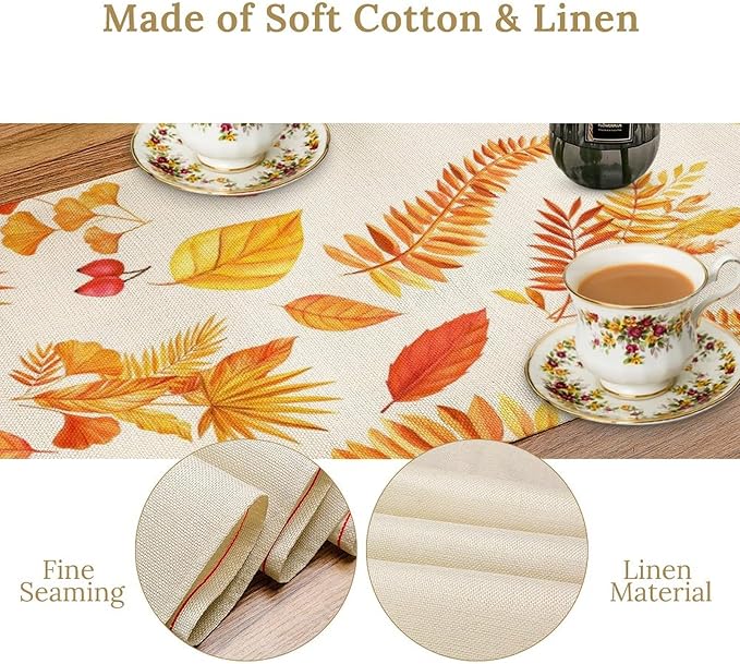 Fall Pumpkin Table Runner, Rustic Autumn Harvest Thanksgiving Sunflower Leaves Table Runner for Kitchen Dining Table Decoration Party Holiday, 13x70inch