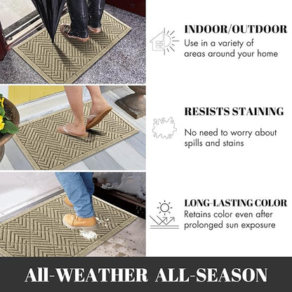 Yimobra Door Mats Outdoor 29.5x17, All-Season Waterproof Outdoor Mats for Front Door Entrance with Drainage Holes, Heavy Duty Non-Slip Doormat for Garage Patio Entryway Indoor, Beige Square