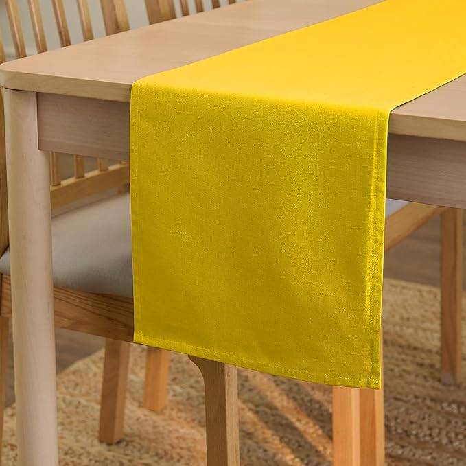 Encasa XO Table Runner 13"x91" Long | Cotton Canvas Fabric | Sunbeam Yellow Solid Color | Machine Washable & Durable