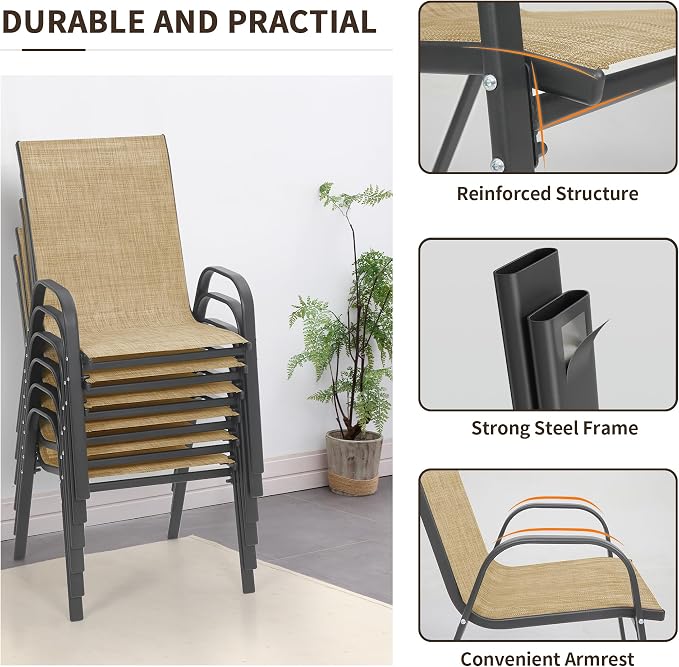 Patio Chairs Set of 6, Outdoor Stackable Dining Chairs - Image 7