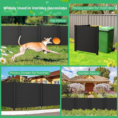 Giantex Outdoor Privacy Screen 4 Panels, 48''W x 48''H Decorative Air Conditioner Fence Trash Can Enclosure with Stakes, Easy Assembly, PVC Vinyl Picket Fences for Garden Patio Lawn, Black