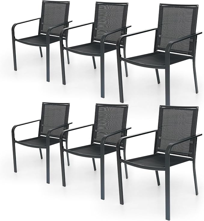Anmutig Stackable Outdoor Dining Chairs Set of 6, Textilene Fabric, Breathable by Anmutig