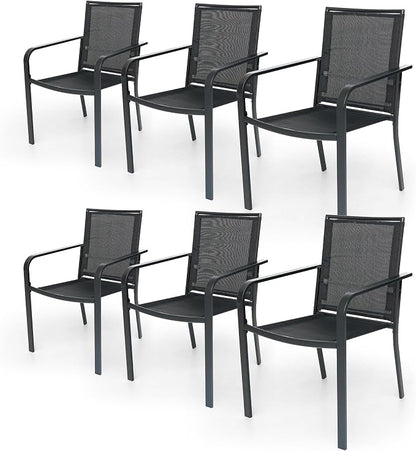 Anmutig Stackable Outdoor Dining Chairs Set of 6, Textilene Fabric, Breathable by Anmutig