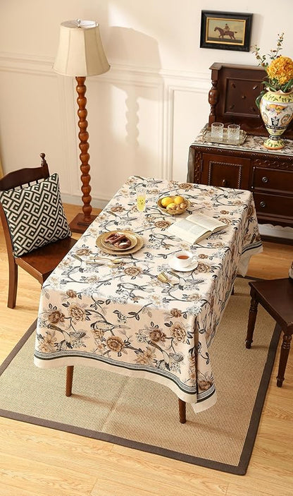 ISAENNE Designer Vintage Linen Tablecloth Rectangular,Floral and Bird Pattern Elegant Table Cloth,Fall Wrinkle Resistant Decor Tablecloths for Dining Kitchen Party Christmas,55"*79"-Murad A