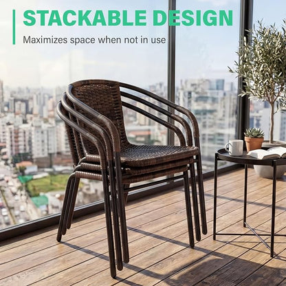 JEAREY Outdoor Patio Rattan Dining Chairs Set of 4, All Weather Stackable - Image 7