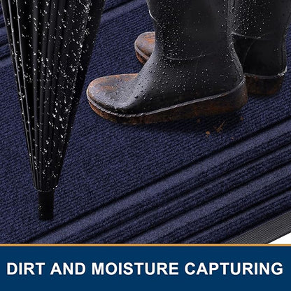 Buganda Front Door Mat Indoor Outdoor Entrance, Non-Slip Natural Rubber Doormats, Easy Clean, Low Profile, Dirt Trapper Entryway Floor Mats for Outside, Garages and Patios, 29.5x17, Navy