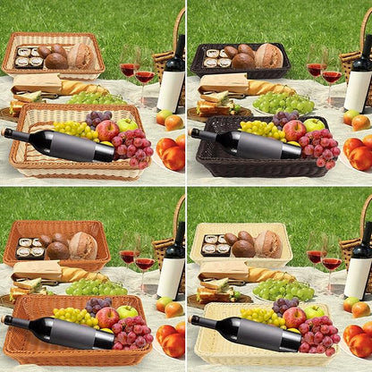 4 PCS 16x12 Inch Wicker Bread Basket, Woven Serving Basket, Tabletop Food Serving Basket for Restaurant, Bakery, Family Party, Hotel Serving, Fruits, Vegetables and Snacks(4 color)