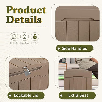 Devoko 31 Gallon Waterproof Outdoor Storage Box Resin Deck Box Lockable and UV Resistant for Patio Furniture,Garden Tools (Light Brown)