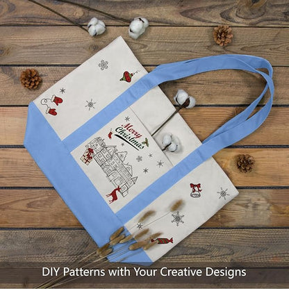 TOPDesign 1-Pack Canvas Tote Bag with an External Pocket, Reusable Grocery Shopping Bag, Top Zipper Closure, Daily Essentials (Light Blue/Natural)
