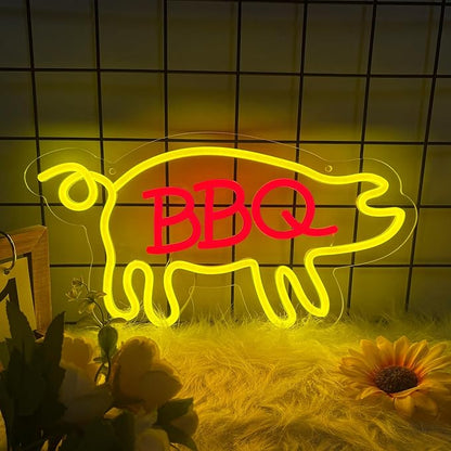 BBQ Neon Signs Barbecue LED Signs Dimmable Neon Lights for Wall Decor Neon Light Up Signs for BBQ Shop Restaurant Home Kitchen Beer Pub Bar Party Decor