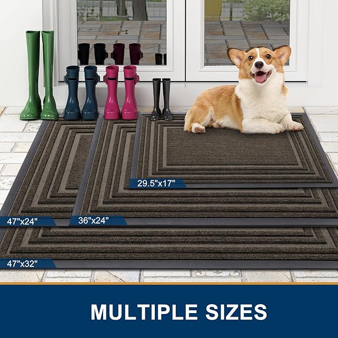 Buganda Front Door Mat Indoor Outdoor Entrance, Non-Slip Natural Rubber Doormats, Easy Clean, Low Profile, Dirt Trapper Entryway Floor Mats for Outside, Garages and Patios, 71x23, Brown